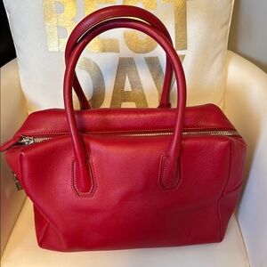 MCM Red Leather Boston Handbag